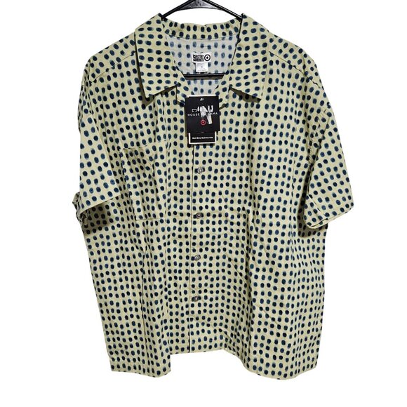 House Of Aama Black History Month Button Front Shirt Mens Size XL Blue Polka Dot - Picture 1 of 9
